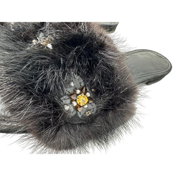 Louis Vuitton Black Fur Jeweled Slide Sandals Women’s EU 39 Luxury Designer - Picture 9 of 9